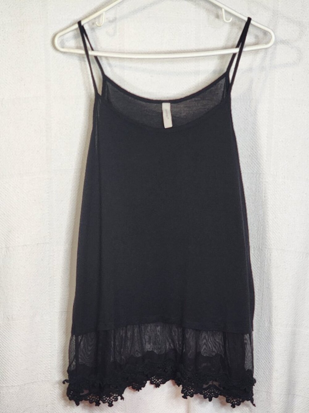 Eikosi Black Rayon Span Spaghetti Strap Tiered Poly Mesh and Lace Cami Top Sz 2X